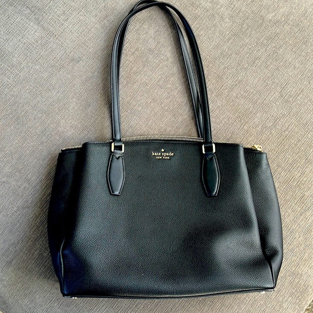 Unused Kate Spade black leather tote with gold hardware